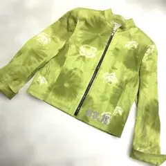 伊太利屋　40 花柄ノーカラージャケット ライムグリーン 美品のサムネイル