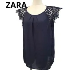ZARA　レーススリーブ　サマートップス　ネイビーのサムネイル