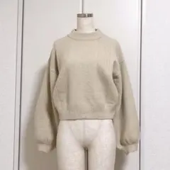 ヘザー バックリボン ボリュームスリーブ ハイネック ニット トップス