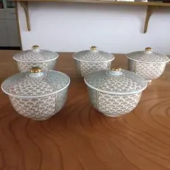 a672 幸兵衛窯 白磁金襴手蓋向付 共箱 懐石道具 蓋物 加藤卓男 花唐草