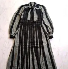昭和レトロ 東京ジェンヌ ボウタイワンピース 縦ストライプ クラシカル 9号