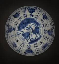 中国　明時代　呉須大皿　木箱入　アンティーク　送料込み0615 中国明時代 呉須青絵大皿 木箱付 幅約37.5㎝ 東Y7-0623⭐︎2Fトコカコ