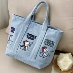 新品　スヌーピーPEANUTS 刺繍　デニムトートバッグ　ミニバッグ　弁当バッグ