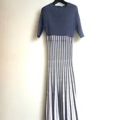 【訳あり】マーキュリーデュオ 配色ニットワンピース M(裾 内側に汚れあり)