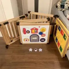 日本育児　木のミュージカルキッズランドDX 　自在に折りたためる　ベビーサークル