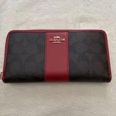 COACH 長財布 ブラウン/トゥルーレッド