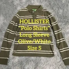 HOLLISTER ホリスター オリーブグリーンストライプ長袖ポロシャツ S