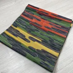 ア*マ様 【全長258cm】名古屋帯 ストライプパターン オレンジ・緑・黒・黄色