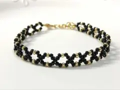 ブラック×ゴールド　ビーズブレスレット