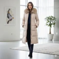 en queteアンケート　オフ白　フォックスファー　Aラインダウンジャケット