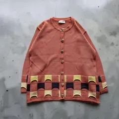 昭和レトロ 日本製 立体金ボタン カーディガン 立体編み カラーブロック 古着