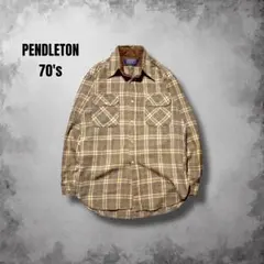 70s USA製PENDLETON 総柄チェックウールシャツ ヴィンテージ