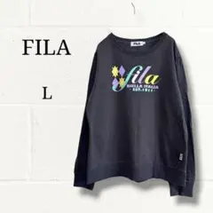 FILA フィラ アーガイル ロゴプリント スウェット トレーナー L 綿100