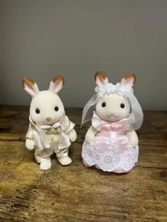 美品 シルバニアファミリー すてきなウェディングペアセット ピンク 花嫁花婿