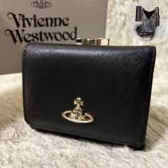 美品✨ヴィヴィアンウエストウッド がま口 三つ折り財布 サフィアーノ ブラック