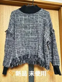 新品 未使用 ザラ トップス ハイネック フリンジ ドルマン リブニット L
