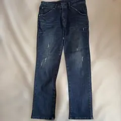EDWIN ダメージ加工 ダークブルーデニムパンツ