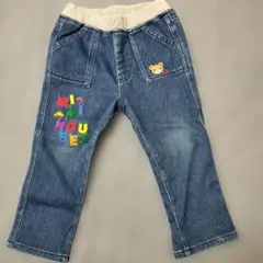 ミキハウス　デニムパンツ　フルレングス サイズ90　ロゴ　プッチーくん