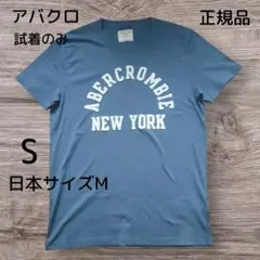 【未使用】アバクロメンズ半袖Tシャツロゴワッペンくすみブルー日本サイズM