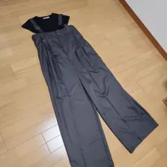 グレー ストライプ サロペット