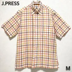 J.PRESS ボタンダウンシャツ 麻混 半袖 M チェック柄 オンワード樫山のサムネイル