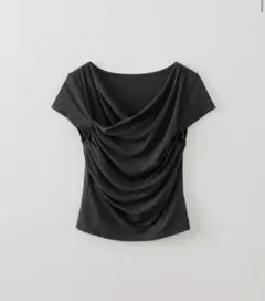 【OHOTORO】2way shirring half top グレー、黒のサムネイル