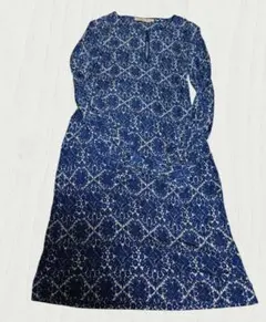 Tory Burch 長袖ワンピース　シルク100%　総柄　ブルーのサムネイル