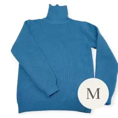 【美品】タートルネック 長袖 ニット ブルー Mサイズ