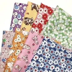 USAコットン*サーティーズ復刻柄30‘s*21×27*マルチカラー8枚セット