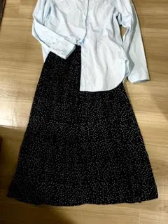 ドット柄 フレアロングスカート 黒 Mセットで 別売りで購入可能