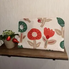 ‪·͜· ❤︎‬ペッタンコポーチ バッグインバッグ北欧 フラワーRED系