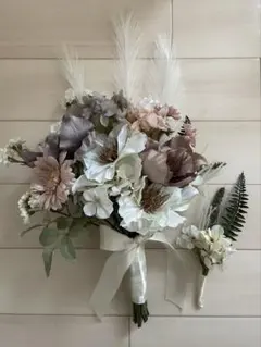 ブーケ ブートニア 3セット くすみカラー 和装 洋装 フォトウェディング 造花