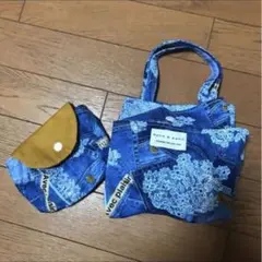 ハンドメイド　デニム花柄トートバッグとポーチセット