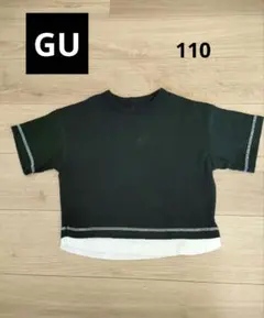 【110】GU　キッズ フェイクレイヤードビッグTシャツ　半袖　ブラック