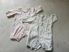 小さめサイズ45cm　ピンクドット柄ロンパースと白地2点セット