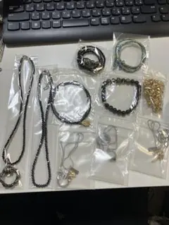 オニキスビーズ　ブレスレット　ブラックダイヤ　ブラックスピネル　ネックレス