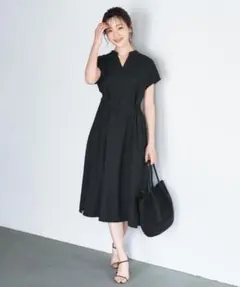滝沢真紀子着用✨ADORE アドーア サマーワンピース 黒 リネン混 フレア