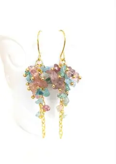 天然石ピアス460　ストロベリークォーツ　アパタイト　限定1点