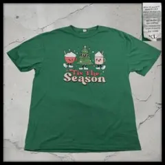 【美品】クリスマス Tシャツ XL グリーン ツリー ホットココア 古着