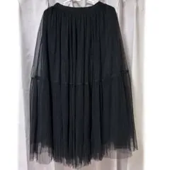 GRL チュールプリーツ2段スカート ブラック 黒 tw966