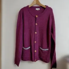 チチカカ　パープルニットカーディガン　ポケット刺繍付き