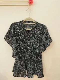 黒地に白ドット柄 半袖シャツ