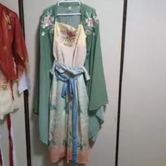 中華風 振袖風 ドレス 刺繍入り グリーンのサムネイル