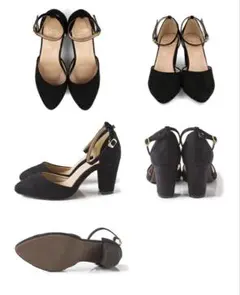 パンプス ミュール 黒 スエード ストラップ 23.0cm 7.5cm ヒール