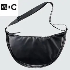 UNIQLO C レザータッチラウンドショルダーバッグ　ブラック