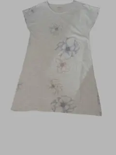 チュニック　ロングTシャツ　花柄　グレー　レディース