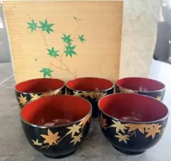 会津漆器 椀 5個セット 紅葉金彩 漆器のサムネイル