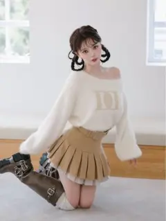 Darich ダブルプリーツミニスカート ベージュSサイズのサムネイル