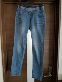 Praia スキニーデニム ブルー ストライプウエスト