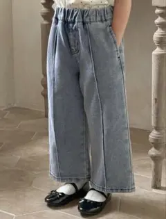 デニムワイドパンツ ライトブルー 110cm